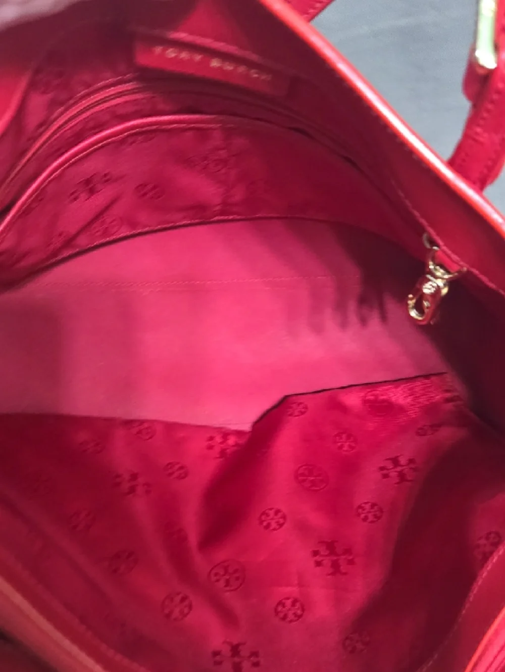 EUC Tory Burch Red Saffiano Tote with Gold Logo